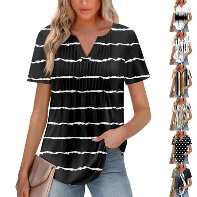 Женская модная повседневная плиссированная футболка с V-образным вырезом и рукавом семь четвертей
