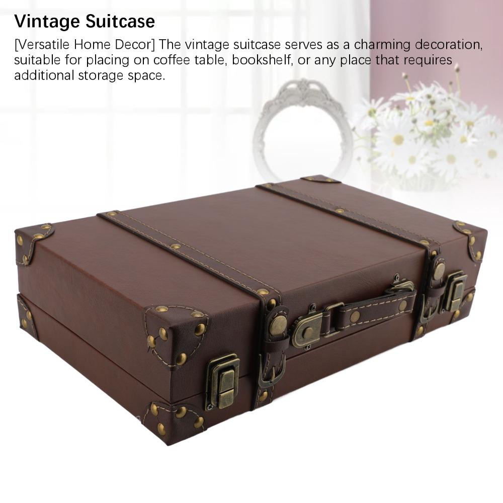 Wood Vintage Suitcase Brown Wooden Storage Box Multi-purpose Organizer Home Organization