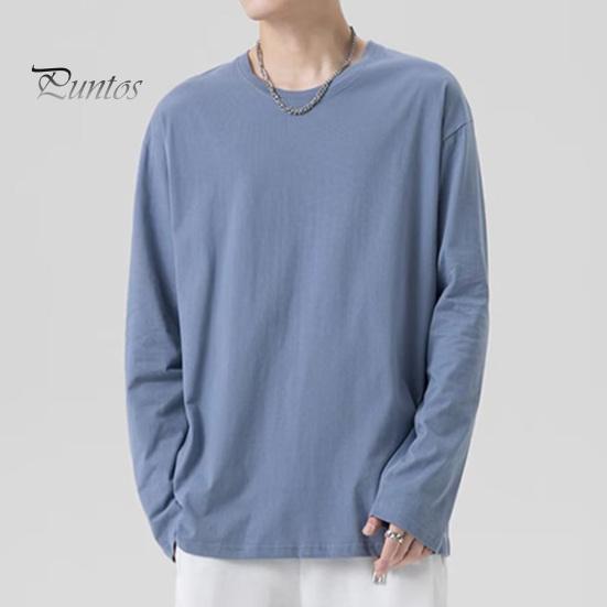 Мужская футболка с круглым вырезом и длинным рукавом, однотонный пуловер, свободный крой, мягкая дышащая футболка для дома, спортзала, уличной одежды