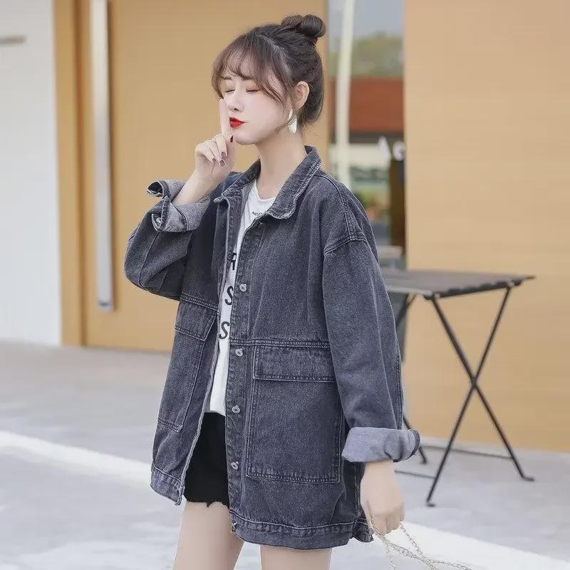 Women's Retro Korean Style Oversized Denim Jacket - Harajuku Workwear for Autumn & Winter