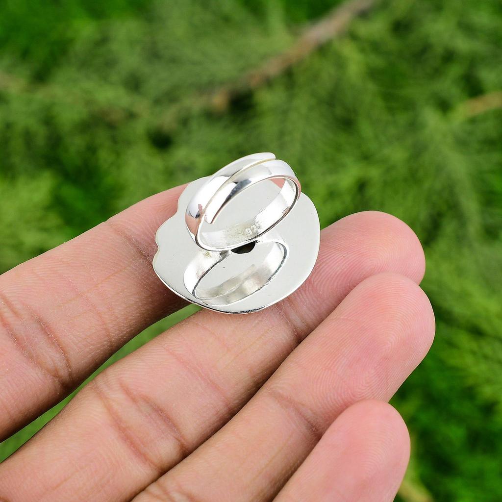 Natural Labradorite Solitaire Flower Adjustable Ring 925 Silver For Women