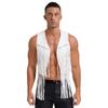 Mens Western Cowboy Vintage Faux Suede Tassel Vest Tops Open Front Rivets Fringe Waistcoat Jacket Festival Rave Party Clubwear