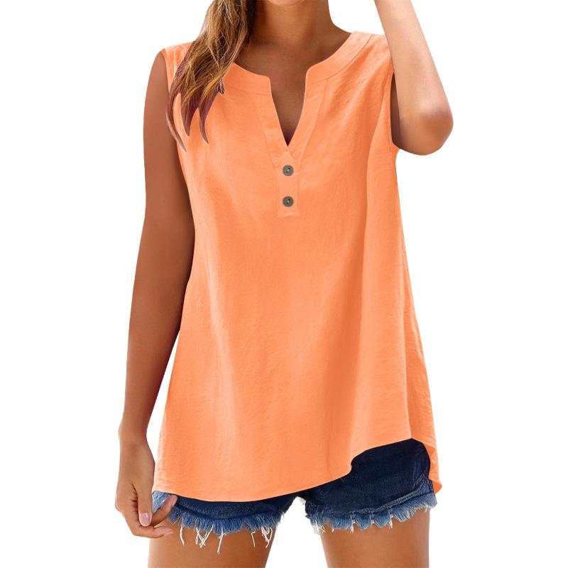 Женская рубашка Летняя мода Повседневная на пуговицах Свободная Без рукавов Бамбуковый хлопок Топ Женская одежда