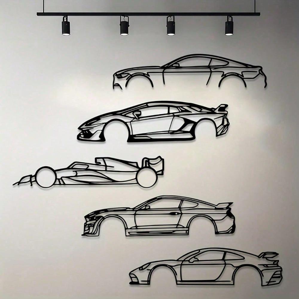 Металлическая настенная art-композиция «Гоночный автомобиль», 1 шт., Металлическая силуэт-фигура автомобиля, Металлический декор для помещений и улицы, для дома, патио, спальни, Уникальный подарок для автолюбителей, Настенный подвесной декор