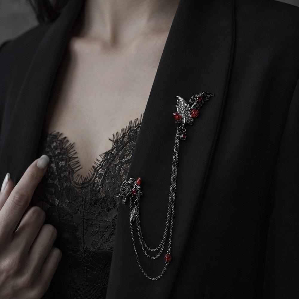 Multi-Layer Tassel Rose Brooch Pin Antique Alloy Gothic Brooch Tassel Chain Brooch Goth Costume