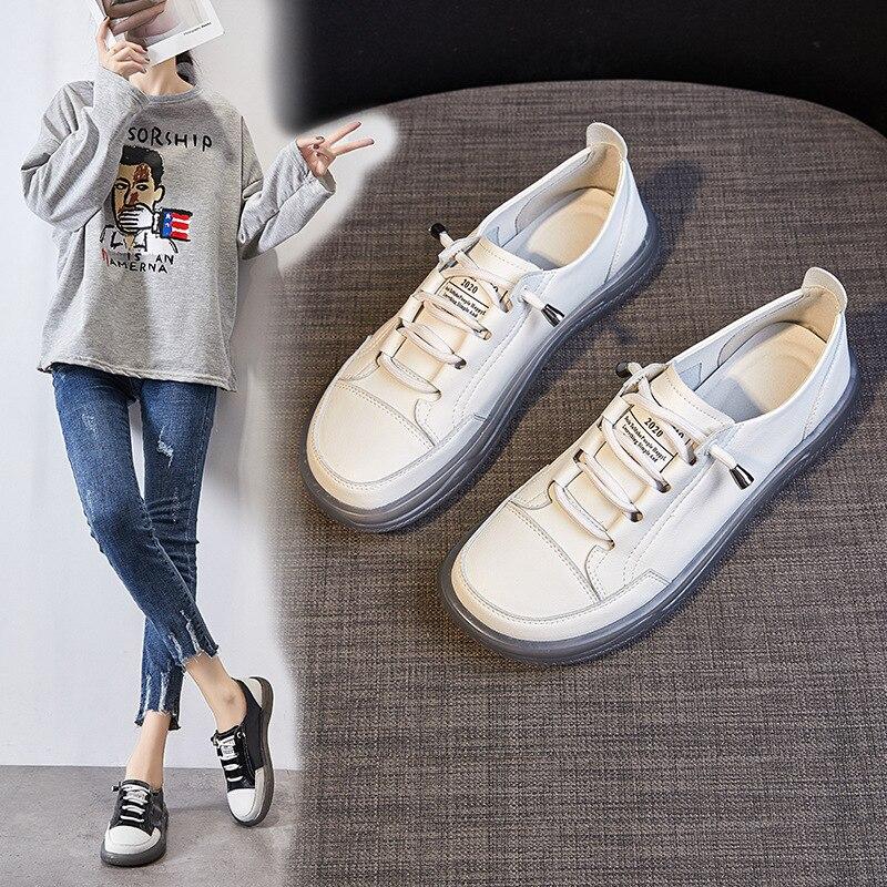 Genuine Leather Women 'S Flat Sneakers Large Size 35 -41 Autumn Vulcanized Shoes Ladies Casual Shoes Comfortable Flats