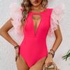 2024 New Ruffle Swimwear Women V Neck One Piece Swimsuit Summer Halter Beachwear Sexy Bathing Suit Vintage Swimwear Monokini Fem