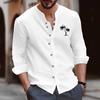 Cotton Blouse Beach Style Top Man Long Sleeved Stand Up Collar Coconut Tree Printed Retro Slim Fit Men's Casual Shirts