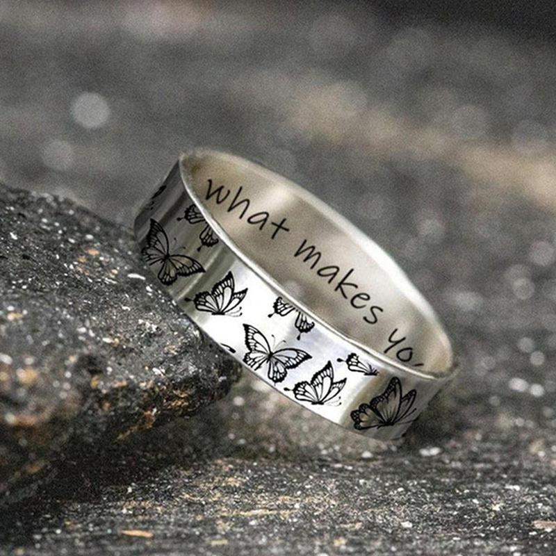 What Makes Your Soul Shine” Silver Color Butterfly Engraved Width 6MM Rings Size 5 6 7 8 9 10 CLE