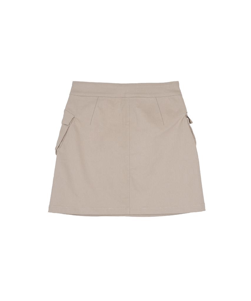 High School Disco Round Cargo Pocket Skirt Beige