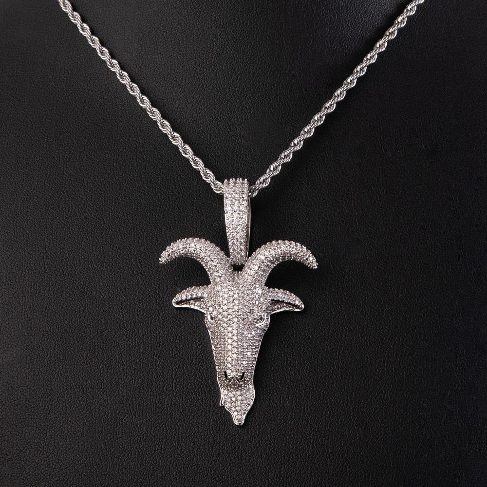 New European and American Pendant Micro Inlaid Zircon Goat Head Trendy Personalized Necklace Accessory