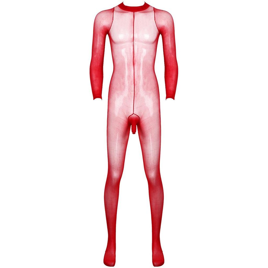 Men's Sheer Mesh Full Body Stockings Pantyhose Stretchy Footed Tights Leggings Bodysuit