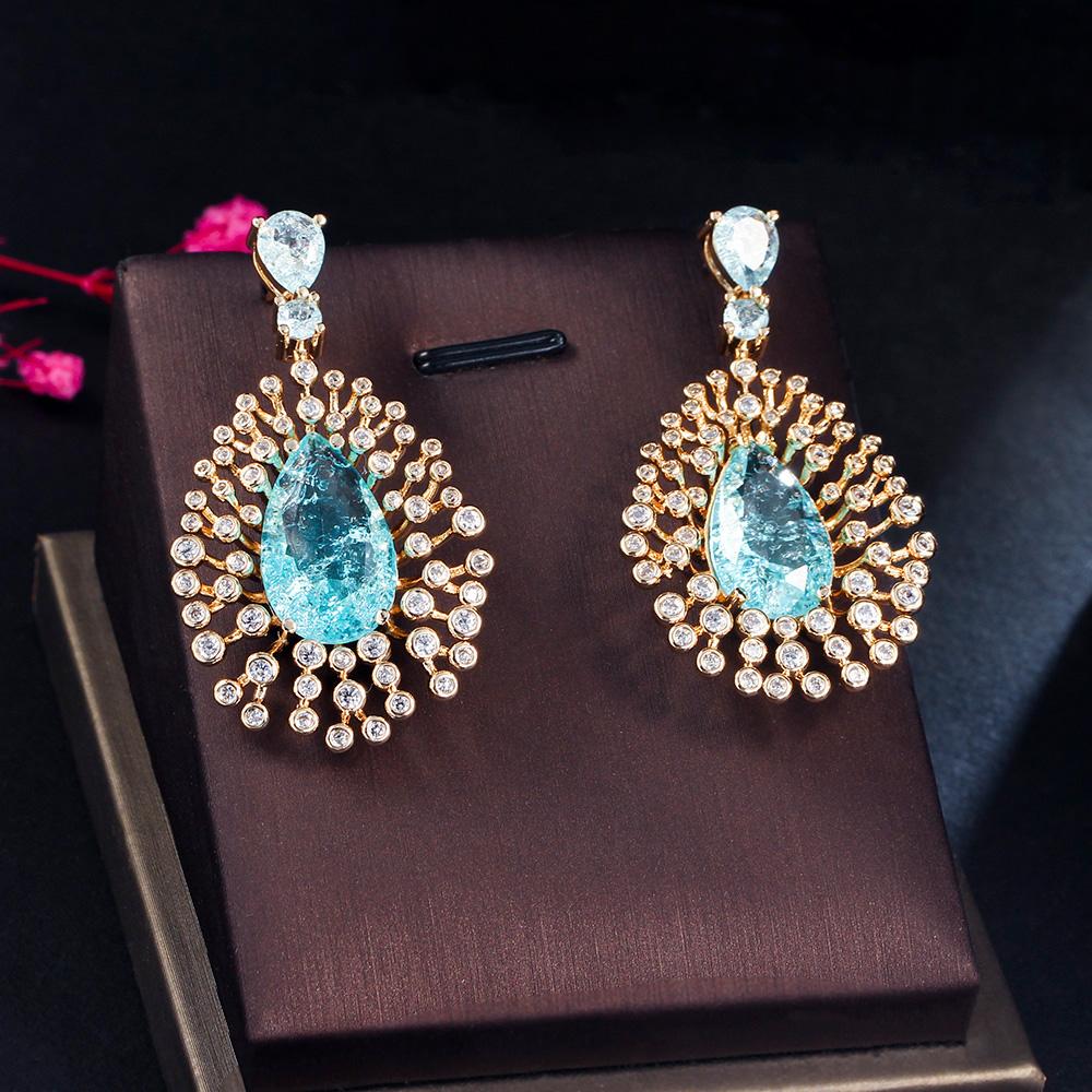 Высококачественные ювелирные изделия для ужина CMM, светло-зеленые золотые серьги AAA + циркон, большие серьги-капли