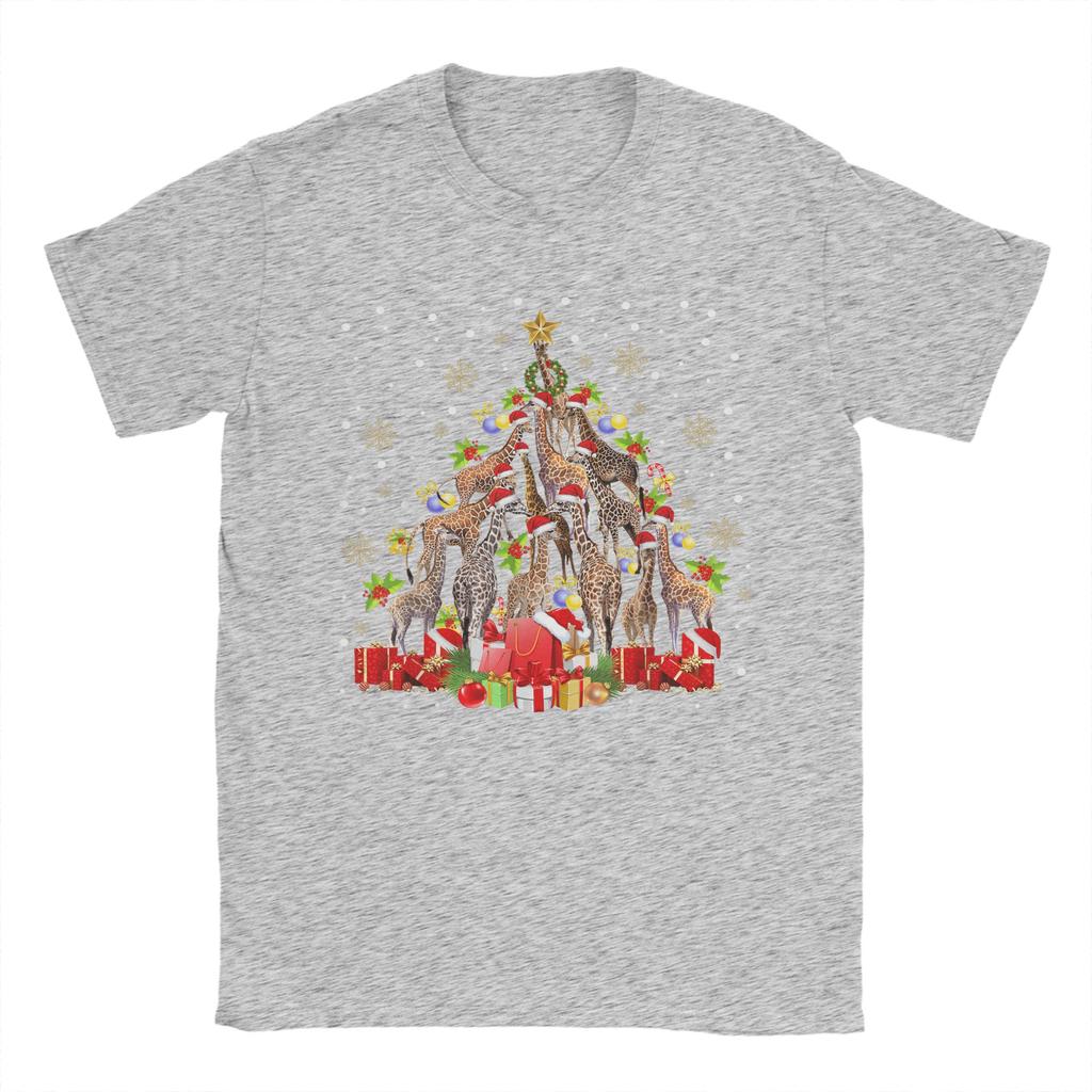 Giraffe Christmas Tree Light Sweater Xmas Ugly T-Shirt Harajuku T-Shirts Short Sleeve Funny Tops Cotton Round Neck Top Tees