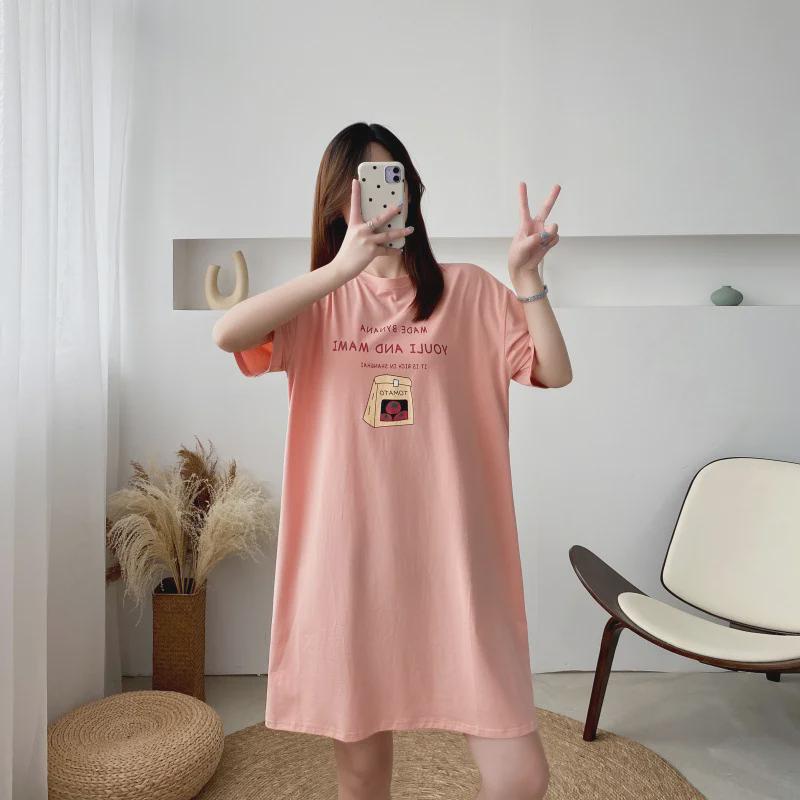 Maternity and Nursing Summer T-Shirts: Fashionable, Loose-Fit, Short-Sleeve Mid-Length Dresses with Printed Designs