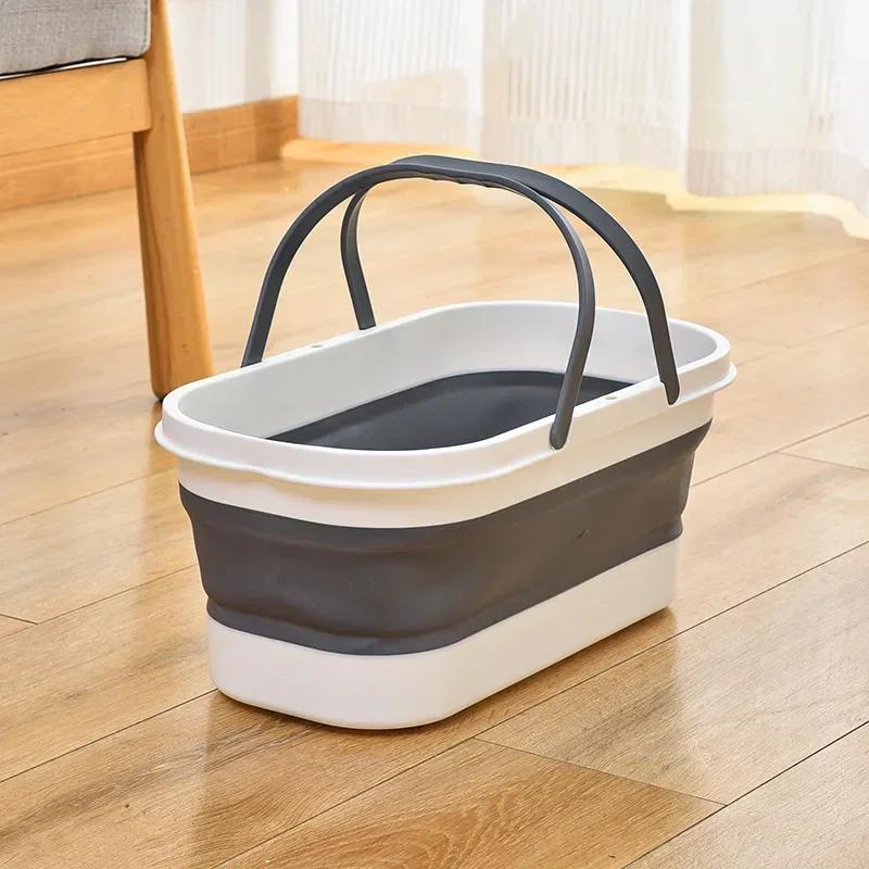 Easy Hold Mop Bucket Foldable Laundry Basket with Wheel Folding Best Water Basin Home Item for Washing Fishing Camping Basin