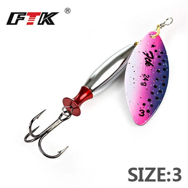 FTK 1PC Long Cast Size2-Size3 Fishing Lures Hook Spinner Spoon Lures With Treble Hooks