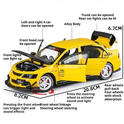 1:24 Lancer Evolution IX M3 Игрушечная спортивная модель автомобиля Игрушка Звук Свет Оттягиваемый Двери открываются Модели суперкаров Подарки для детей