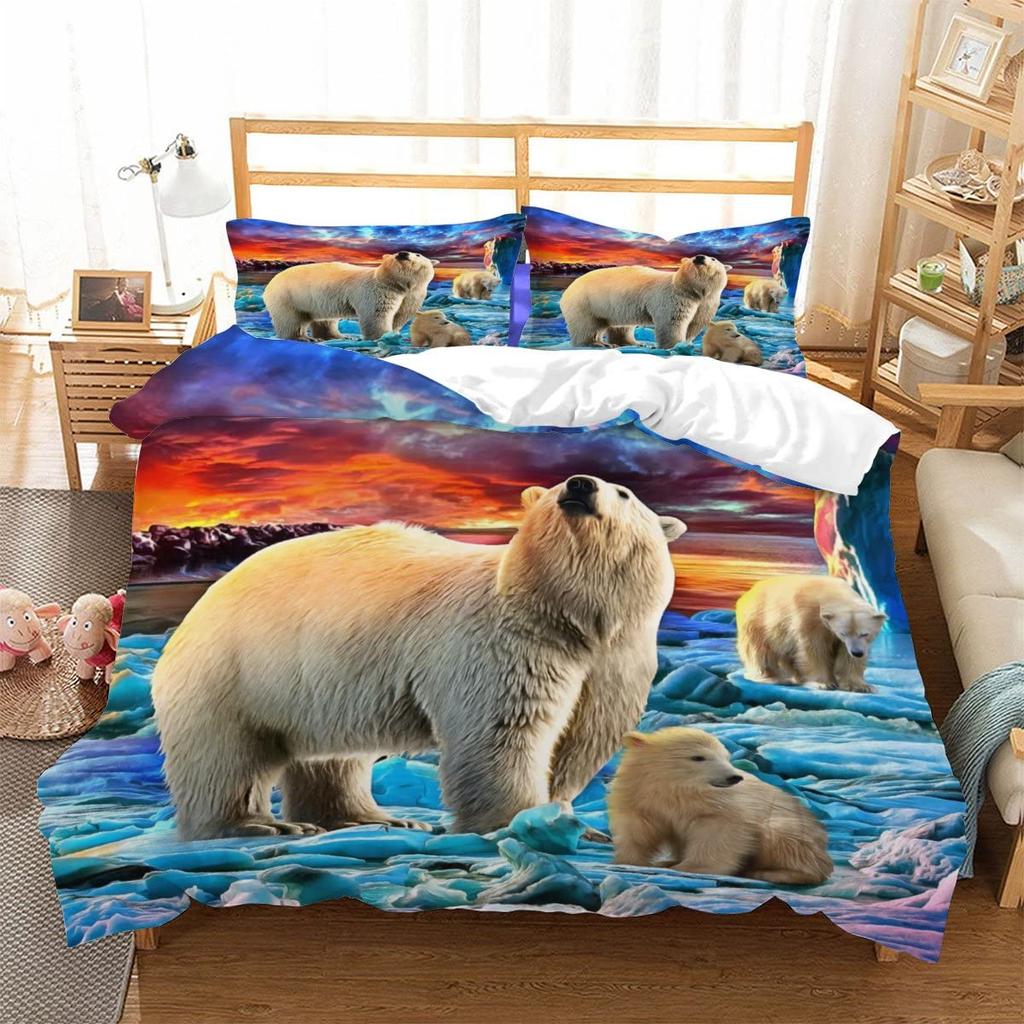 Polar Bear Duvet Cover Twin Queen Cute Arctic Animal Bedding Set Microfiber Lovely Bear Comforter Cover For Children Boys Teens