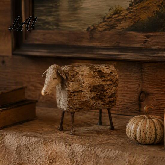 Country Cabin Decorative Objects Vintage Longhorn Bull/Sheep Sculpture Rustic Farmhouse Animal Figurine Western Style Unique Sculpture for