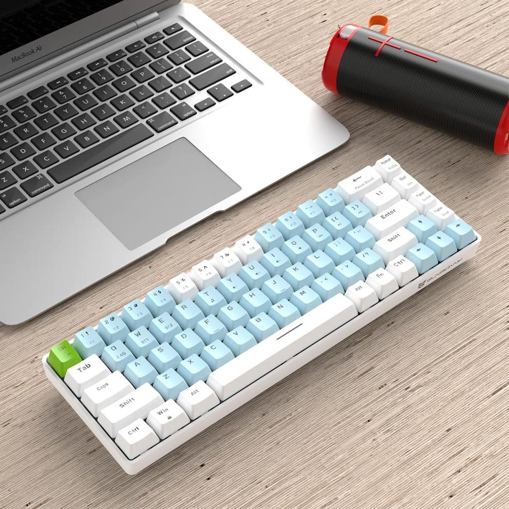Механическая клавиатура Merdia, 68 клавиш, беспроводное соединение 2.4G, подключение к 3 устройствам, для смартфонов и планшетов, раскладка США, синие переключатели - белая и