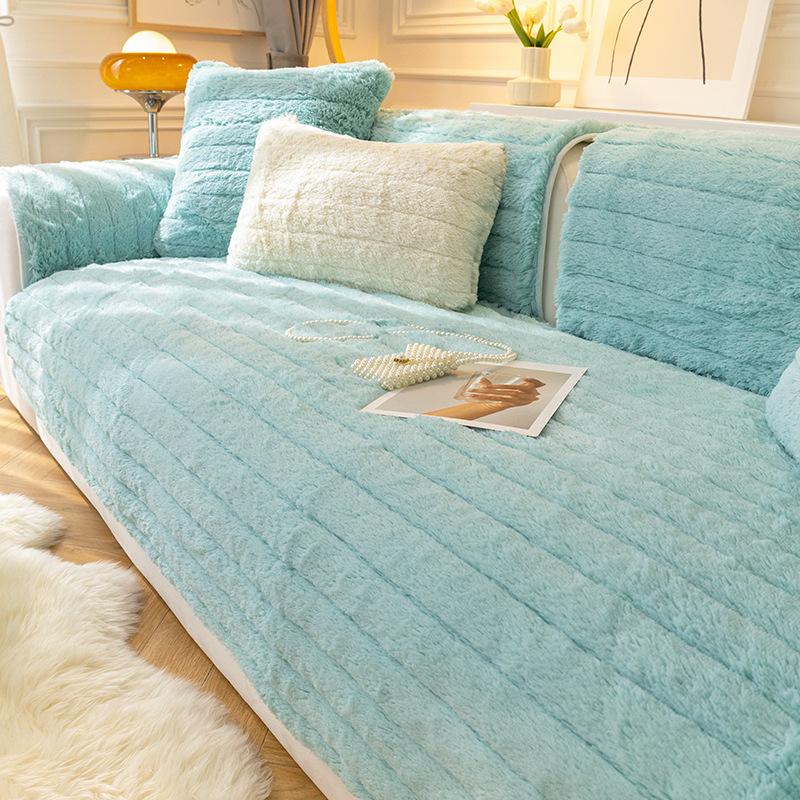 Высококачественное однотонное нескользящее диванное полотенце, зимнее скандинавское простое стильное покрытие для дивана, утолщенная плюшевая подушка с кроликом