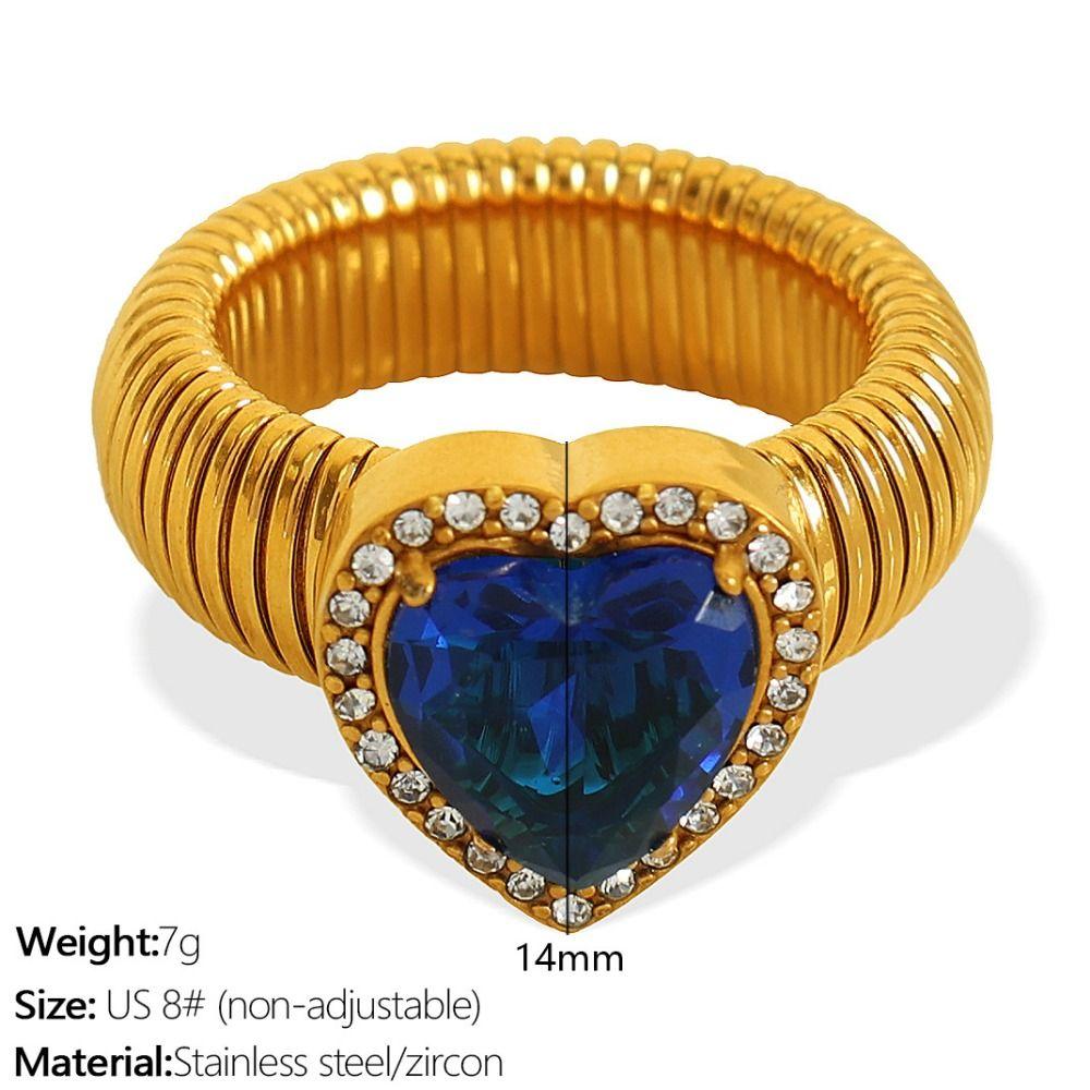 Thick Zircon Heart Ring Vintage Thick Finger Ring Elegant Women's Jewelry Ladies