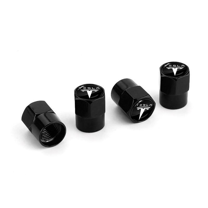 4pcs Car Tire Valve Stems Cap Metal Tire Wheel Stem Air Valve For Tesla Model 3 Mode S X Model Y Emblem Accessories