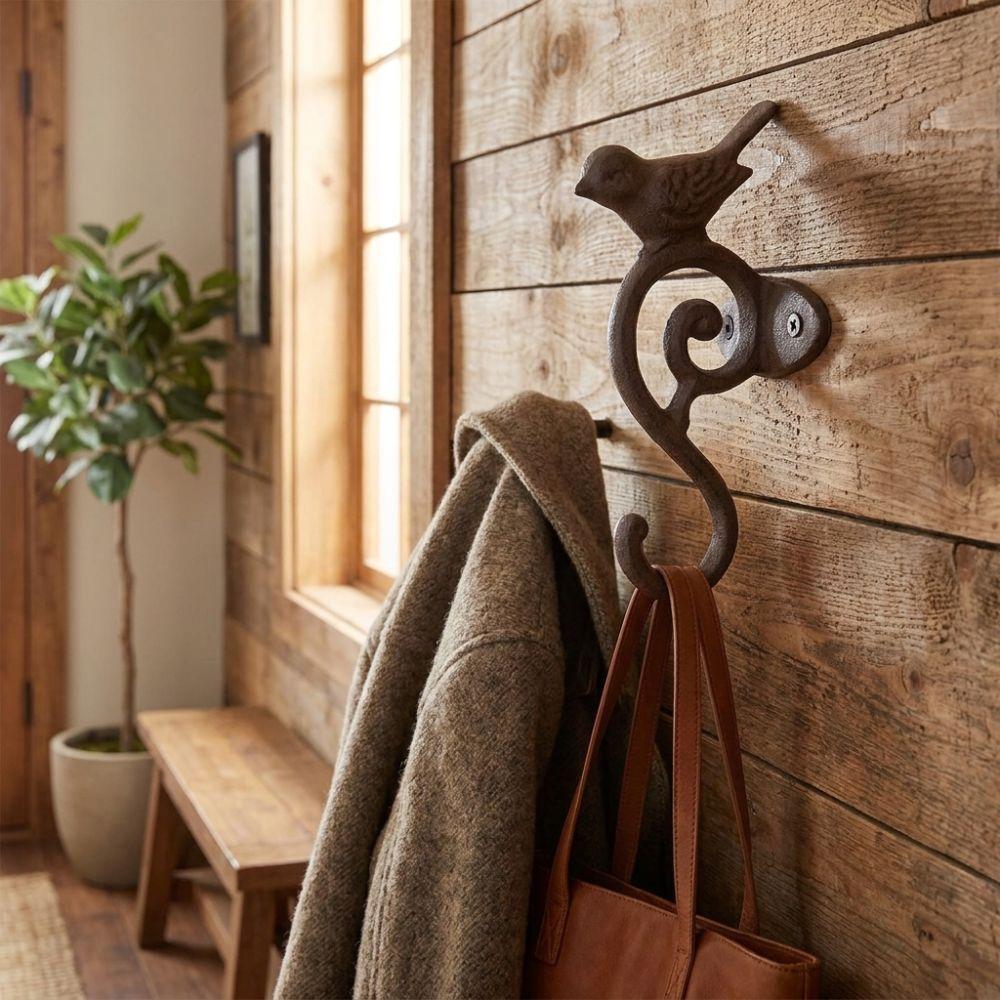 Rustic Cast Iron Wall Hook Decorative Wall Mounted Rack Creative Vintage Bird Coat Hanger Glove