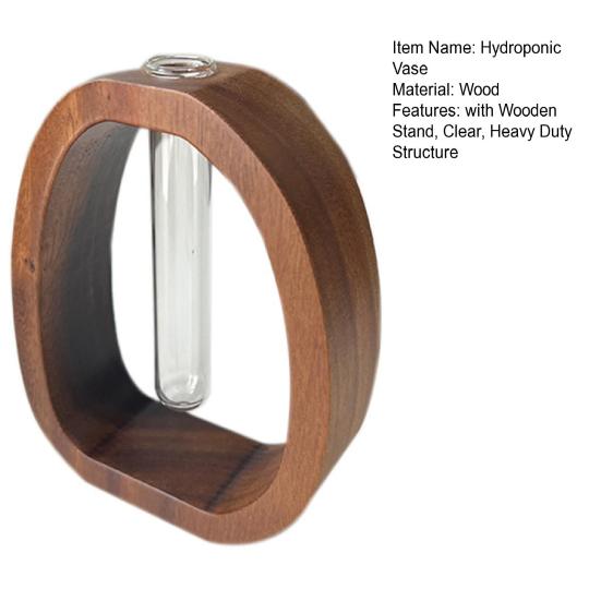 Hydroponic Plants Test Tube Vase with Wooden Stand Clear Flower Vase Table