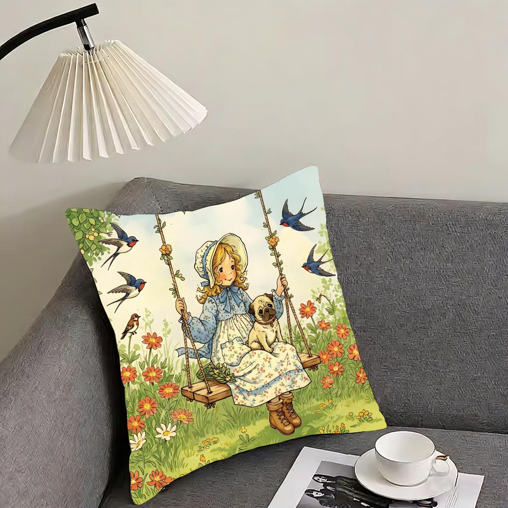 Art Sarah Kay Swing Girl Cushion Cover Pillowcase Ultra Soft Skin Friendly Fabric Cloud Like Comfort Concealed Zipper