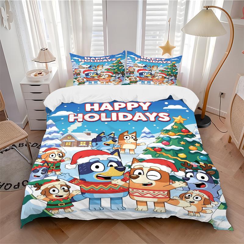3Pcs Happy Holiday Celebration Bedding Set Quilt Cover Pillowcase Home Christmas Xmas Halloween Gift 1 Duvet Cover 2 Pillowcase S92192