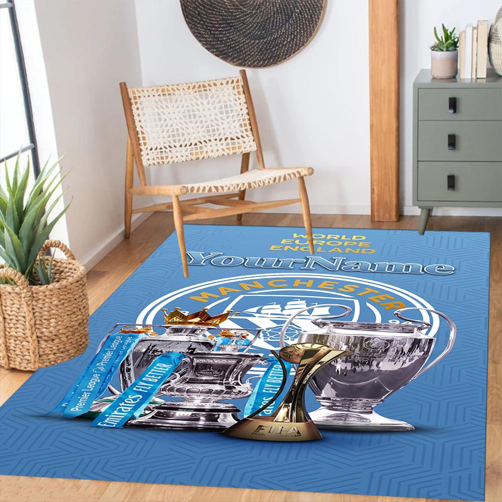 Manchester City Customize Text Area Rug Suitable for Game Room Study room Outdoor Foyer Anti-slip Rug Office home decor Gift for Festivals
