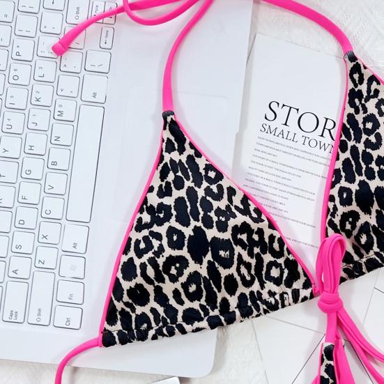 2 шт./компл. женский комплект бикини с леопардовым вырезом и спагетти с принтом, ремень на шнуровке с мягкой подкладкой