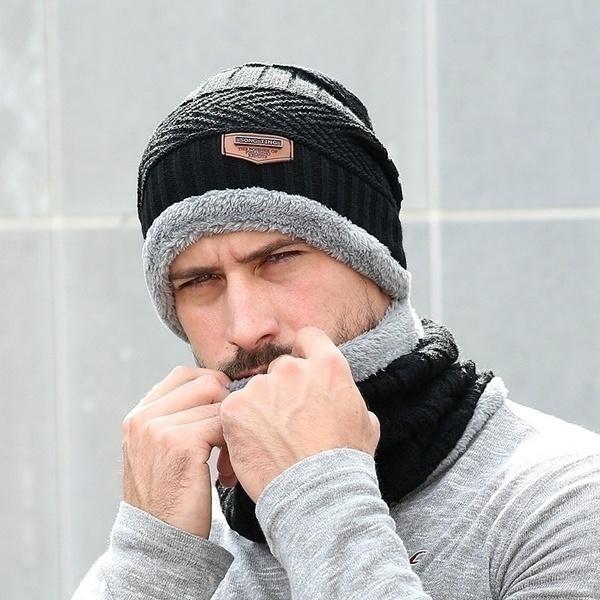Коралловый флис Балаклава Зимняя шапка Шапки унисекс Шапки шарф Комплект теплая шерстяная вязаная шапка