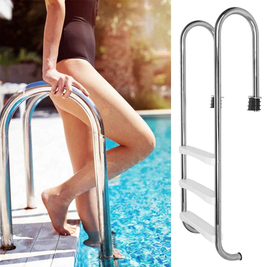 Pool 3Step Ladder Safety NonSlip Stair Pedal Stainless Steel Steps Swimming Bath Equipment