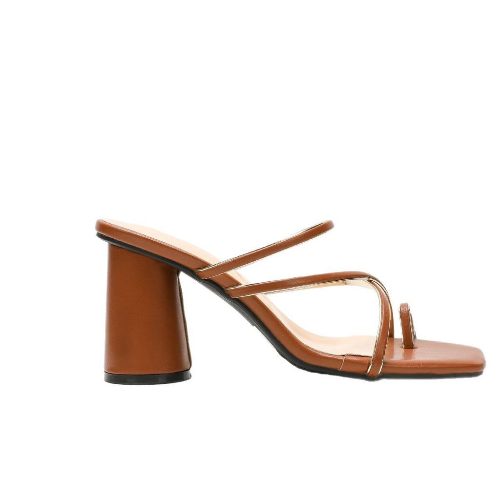 Летние новые босоножки на высоком каблуке с открытым носком и толстым каблуком с квадратным носком