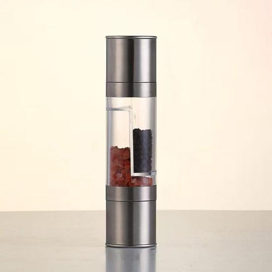 Dual Spice Grinder 2-in-1 Stainless Steel Manual Pepper And Salt Mill with Ceramic Core Adjustable Coarseness Seasoning Tool for Kitchen Travel Use