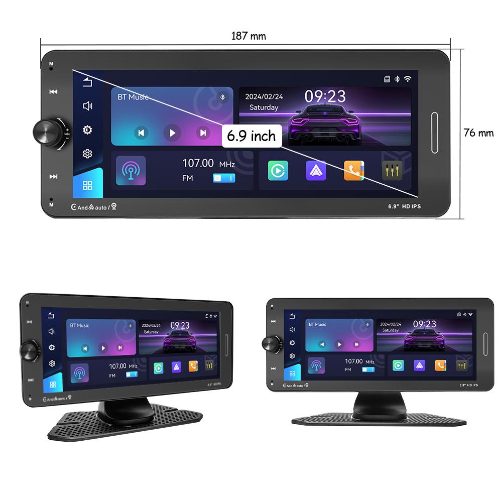 6,9-дюймовый портативный автомобильный радиоприемник, беспроводной Carplay HD IPS, сенсорный экран, плеер, зеркальная связь, FM-передатчик, DSP, встроенный Youtube