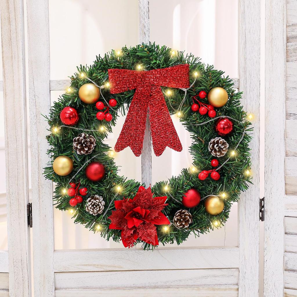 Festive Red Berry & Colorful Ball Christmas Wreath Door Hanger for Hotel, Mall, and Shop Displays