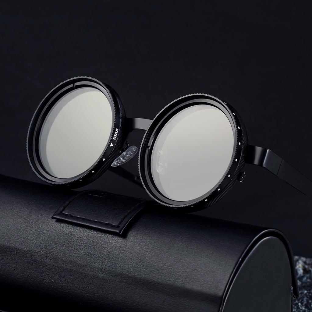 Nd2-400 9 Level Adjustable Dimming Polarized Sunglasses Men Women Fishing Punk Round Glasses Driving Eyeglasses Nd Filter