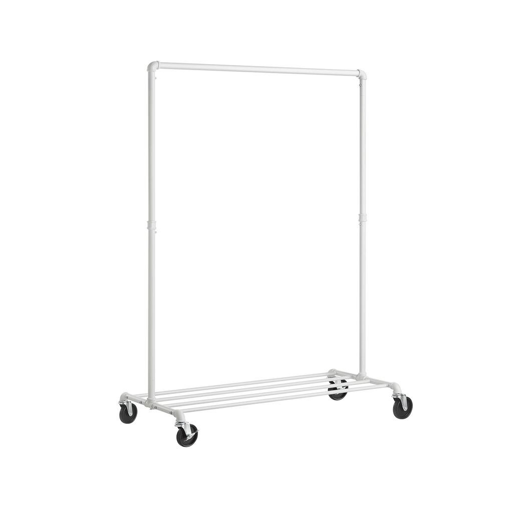 SONGMICS Clothes Rail, Clothes Rack on Wheels, Heavy-Duty Clothing Rail, Holds 90 kg, Industrial Design, Coat Stand with 1 Hanging Rail and Shelf