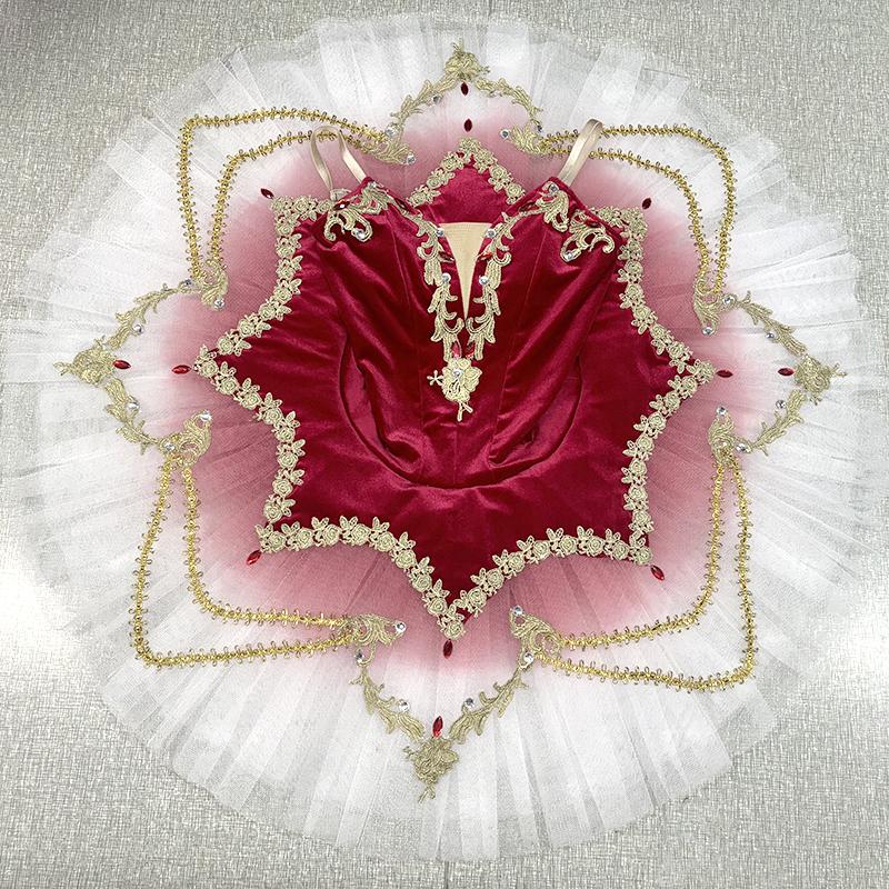 Blue White Gradient Pre-professional Ballet Tutu Dress Costume Girls Pancake Ballet Tutu Stage Dance Wear Dark Red BLST20110