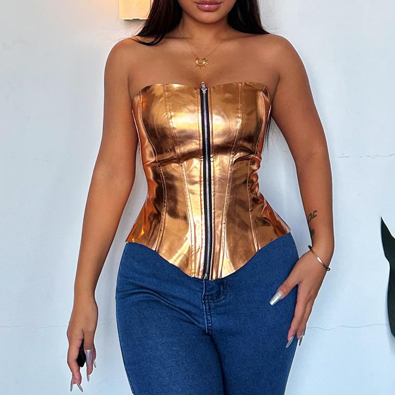 Women's Sexy Shiny Leather Slim-fit Top