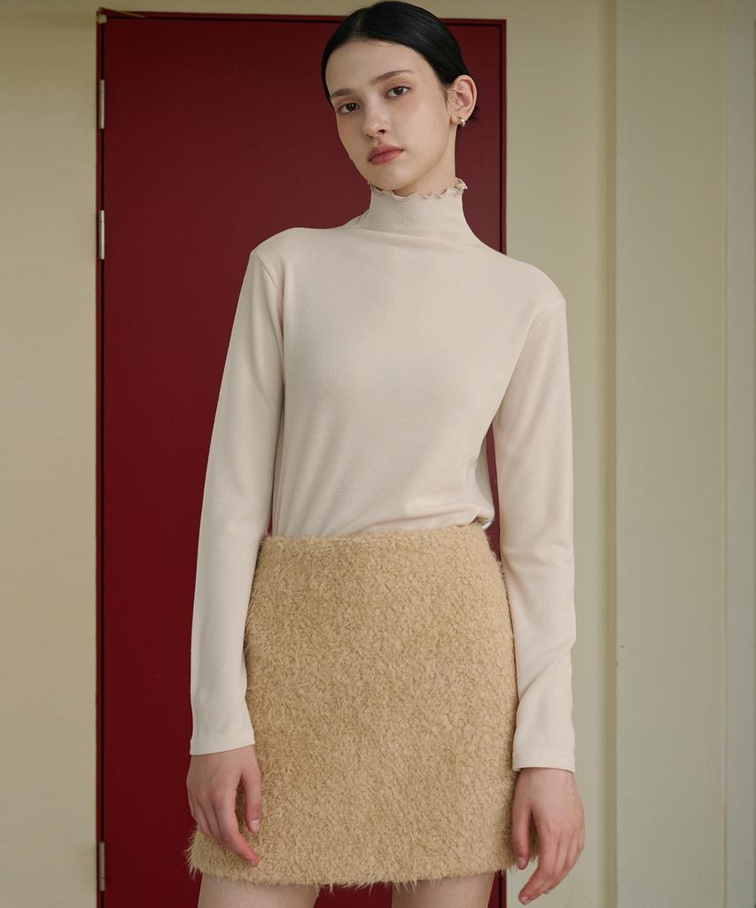 Bye Bye Seop Boucle Wool Mini Skirt Beige [T43]