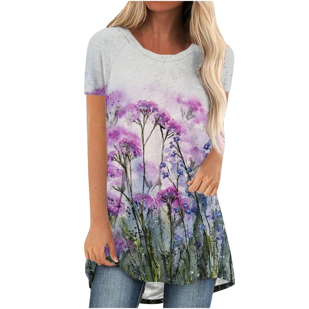 Colourful Floral Flower 3D Print Long T-Shirts Women Streetwear Short Sleeve T Shirt Oversized Y2K Tops Tees Girl Woman Clothing