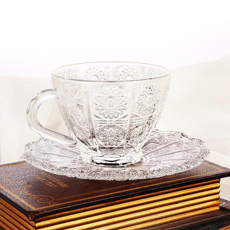 Стеклянная чашка в стиле ретро в стиле подсолнечника, кофейная чашка, блюдо, набор из двух предметов, стеклянная чашка для послеобеденного чая, кофейная чашка