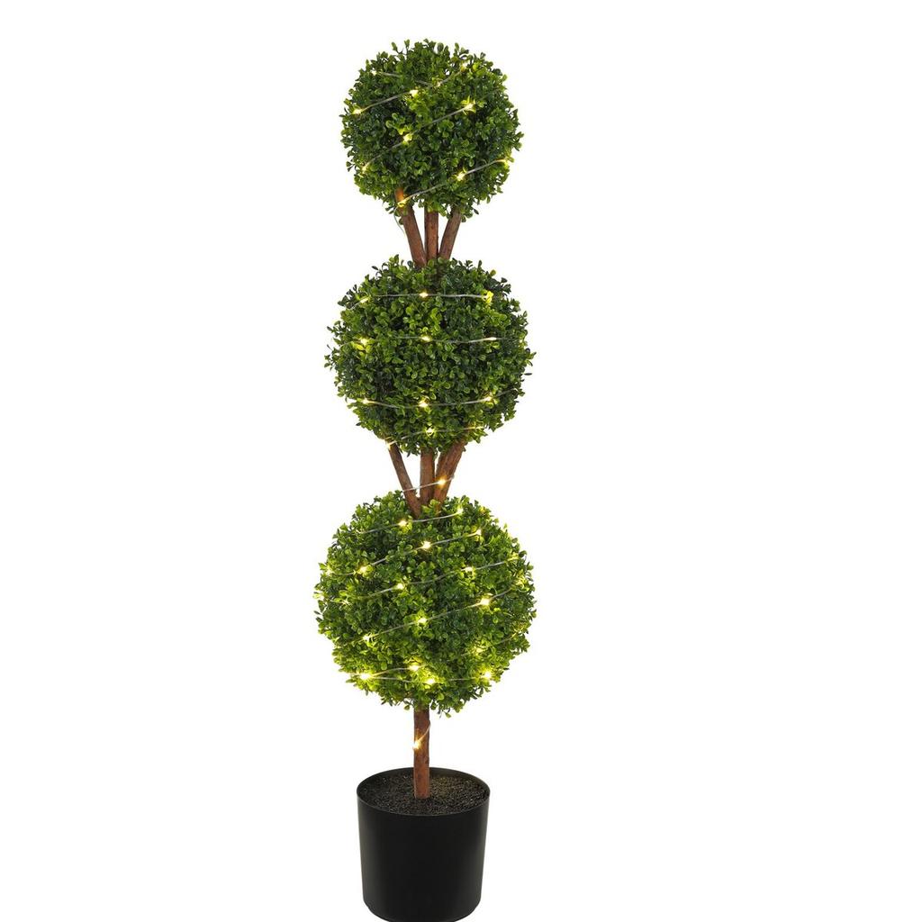 Artificial Topiaries Boxwood Trees, 48 inch Tall (2 Pieces), 3 Ball-Shape Faux Topiaries Plant with Planters, Green Feaux Plant w/ Replaceable Leaves