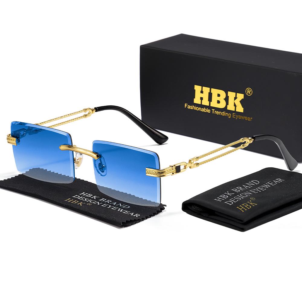 Мужские безрамочные модные солнцезащитные очки HBK Прямоугольные градиентные солнцезащитные очки Женские для активного отдыха Путешествий Праздничный подарок Очки UV400