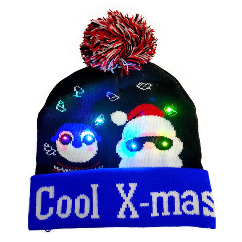Lovely Snowman ElK Christmas Hat LED Caps New Year Xmas Hairball Home Decorations for Women and Men KTY